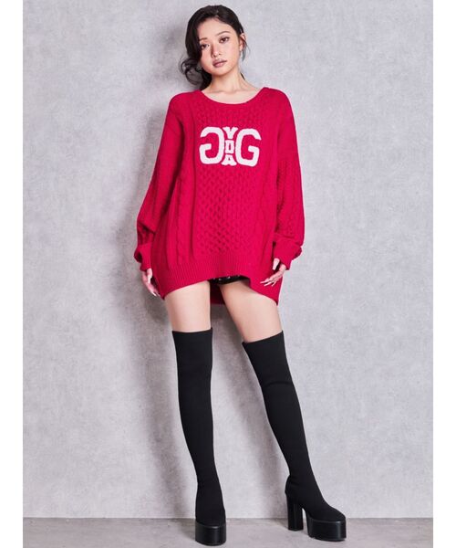 GYDA（ジェイダ）の「Symmetry GYDA HONEY COMBニットトップス（ニット/セーター・レディース・ピンク/オフホワイト/ブラック・FREE）」の12枚目の写真