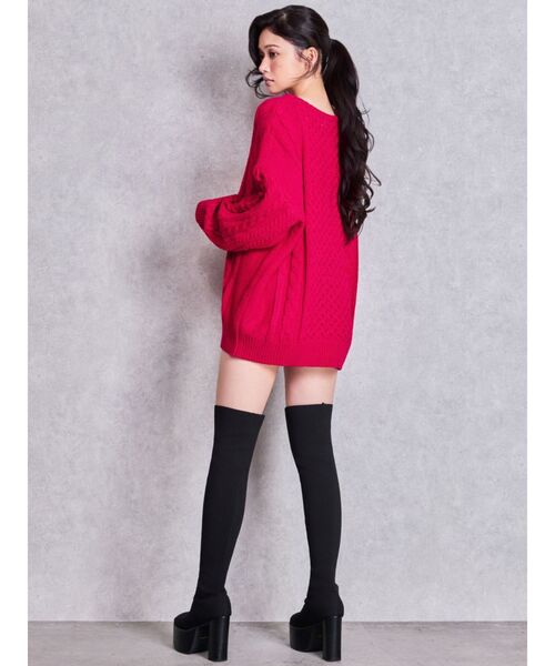 GYDA（ジェイダ）の「Symmetry GYDA HONEY COMBニットトップス（ニット/セーター・レディース・ピンク/オフホワイト/ブラック・FREE）」の13枚目の写真