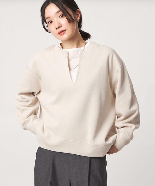 green label relaxing(グリーンレーベルリラクシング)の「【WEB限定】<at ease>ダブルフェイス Vネック プルオーバー カットソー(Tシャツ/カットソー・レディース・ブラック/ライトグレー/ナチュラル・FREE)」の3枚目の写真