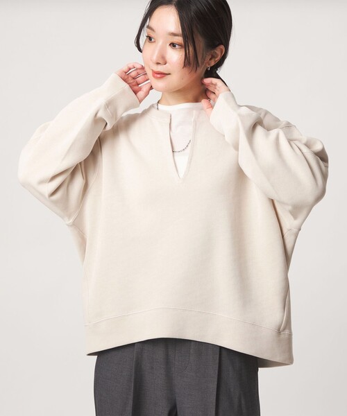 green label relaxing(グリーンレーベルリラクシング)の「【WEB限定】<at ease>ダブルフェイス Vネック プルオーバー カットソー(Tシャツ/カットソー・レディース・ブラック/ライトグレー/ナチュラル・FREE)」の4枚目の写真