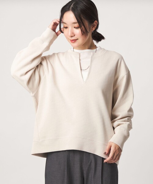 green label relaxing(グリーンレーベルリラクシング)の「【WEB限定】<at ease>ダブルフェイス Vネック プルオーバー カットソー(Tシャツ/カットソー・レディース・ブラック/ライトグレー/ナチュラル・FREE)」の5枚目の写真