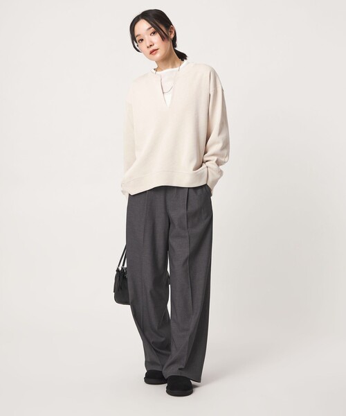 green label relaxing(グリーンレーベルリラクシング)の「【WEB限定】<at ease>ダブルフェイス Vネック プルオーバー カットソー(Tシャツ/カットソー・レディース・ブラック/ライトグレー/ナチュラル・FREE)」の8枚目の写真