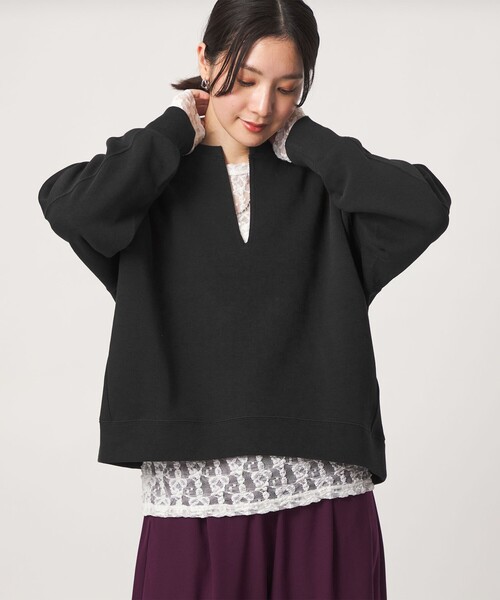green label relaxing(グリーンレーベルリラクシング)の「【WEB限定】<at ease>ダブルフェイス Vネック プルオーバー カットソー(Tシャツ/カットソー・レディース・ブラック/ライトグレー/ナチュラル・FREE)」の12枚目の写真