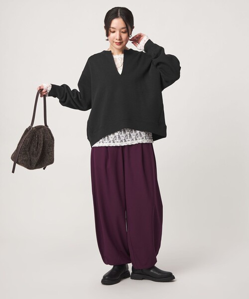green label relaxing(グリーンレーベルリラクシング)の「【WEB限定】<at ease>ダブルフェイス Vネック プルオーバー カットソー(Tシャツ/カットソー・レディース・ブラック/ライトグレー/ナチュラル・FREE)」の14枚目の写真
