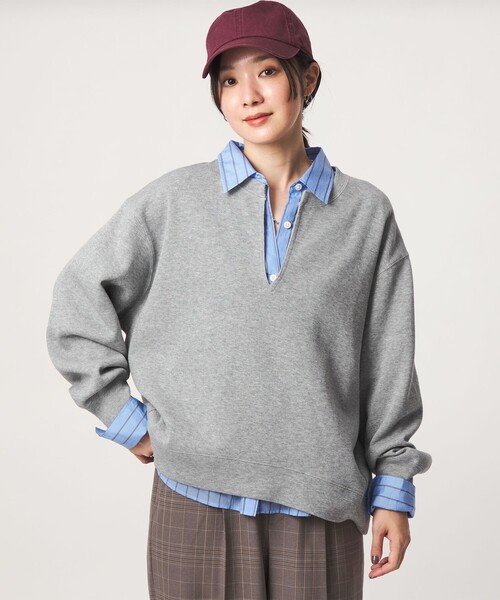 green label relaxing(グリーンレーベルリラクシング)の「【WEB限定】<at ease>ダブルフェイス Vネック プルオーバー カットソー(Tシャツ/カットソー・レディース・ブラック/ライトグレー/ナチュラル・FREE)」の15枚目の写真