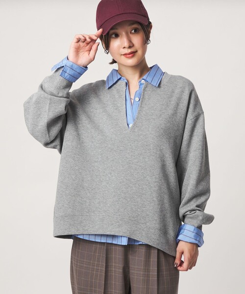 green label relaxing(グリーンレーベルリラクシング)の「【WEB限定】<at ease>ダブルフェイス Vネック プルオーバー カットソー(Tシャツ/カットソー・レディース・ブラック/ライトグレー/ナチュラル・FREE)」の18枚目の写真