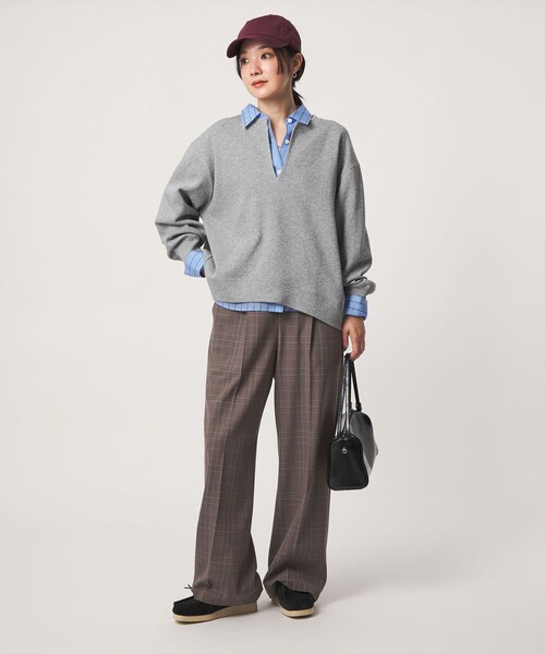 green label relaxing(グリーンレーベルリラクシング)の「【WEB限定】<at ease>ダブルフェイス Vネック プルオーバー カットソー(Tシャツ/カットソー・レディース・ブラック/ライトグレー/ナチュラル・FREE)」の19枚目の写真