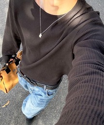 NOWLE（ノウル）の「【NOWLE】ワッフル クルーネック ルーズ 長袖 Tシャツ / サーマル ロンT（Tシャツ/カットソー）」