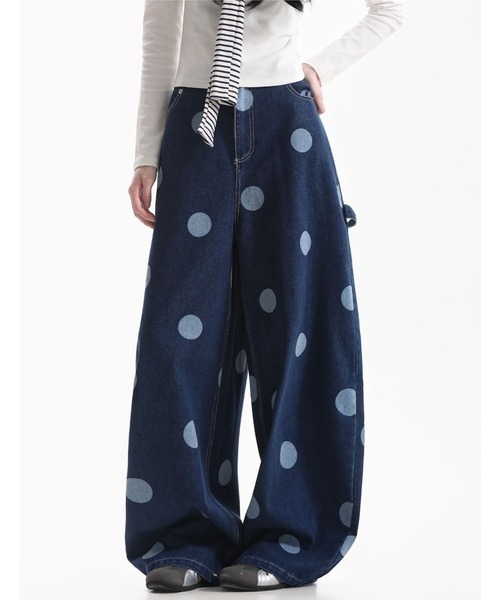 center i(センターアイ)の「ドット総柄 ルーズワイドデニムパンツ(デニムパンツ・レディース・ブルー・M/S)」の14枚目の写真