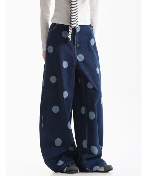 center i(センターアイ)の「ドット総柄 ルーズワイドデニムパンツ(デニムパンツ・レディース・ブルー・M/S)」の15枚目の写真