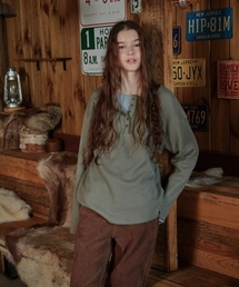 FLATWAVE IN SEOUL（フラットウェーブインソウル）の「Solen Damaged Henley Neck Tee カーキ（Tシャツ/カットソー）」