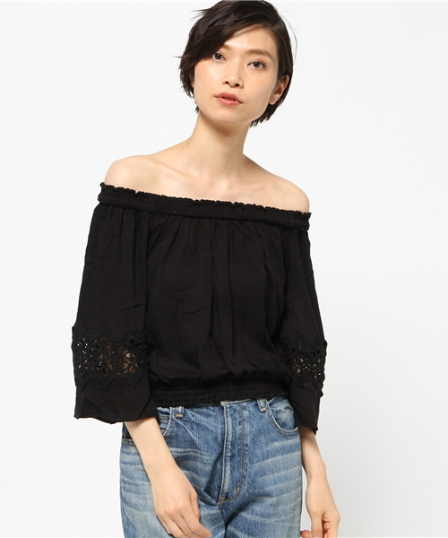 VENCEEXCHANGE（ヴァンスエクスチェンジ）の「フレア袖オフショルプルオーバー（Tシャツ/カットソー・レディース・ブラック/オフホワイト・MEDIUM）」の10枚目の写真