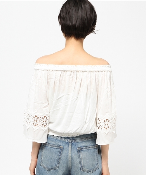 VENCEEXCHANGE（ヴァンスエクスチェンジ）の「フレア袖オフショルプルオーバー（Tシャツ/カットソー・レディース・ブラック/オフホワイト・MEDIUM）」の8枚目の写真