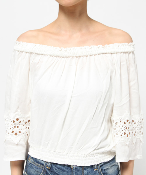 VENCEEXCHANGE（ヴァンスエクスチェンジ）の「フレア袖オフショルプルオーバー（Tシャツ/カットソー・レディース・ブラック/オフホワイト・MEDIUM）」の9枚目の写真