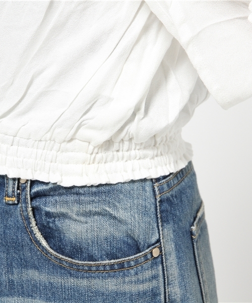 VENCEEXCHANGE（ヴァンスエクスチェンジ）の「フレア袖オフショルプルオーバー（Tシャツ/カットソー・レディース・ブラック/オフホワイト・MEDIUM）」の4枚目の写真