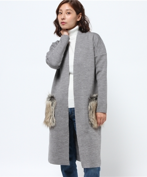 United Tokyo ユナイテッドトウキョウ の ファー付きニットロングカーデ カーディガン ボレロ Wear