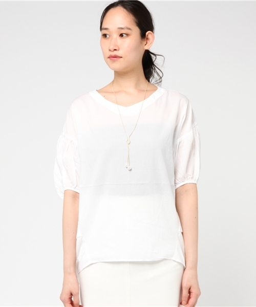 Honeys（ハニーズ）の「バルーン袖アクセ付ブラウス（シャツ/ブラウス・レディース・ネイビー/イエロー/モカ/ホワイト・M/S/L）」の5枚目の写真