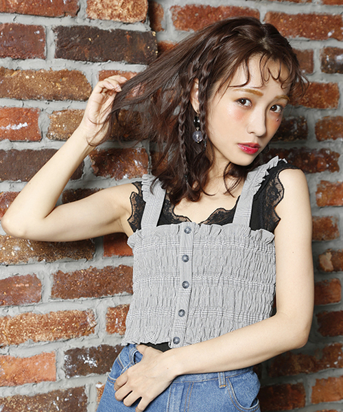 one after another NICE CLAUP（ワンアフターアナザーナイスクラップ）の「シャーリングビスチェ（キャミソール・レディース・ベージュ系その他/ブラック/グレー系その他・FREE）」の3枚目の写真