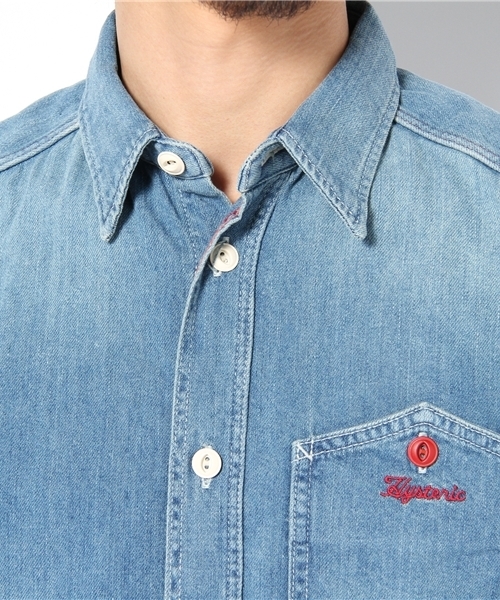 HYSTERIC GLAMOUR（ヒステリックグラマー）の「LU加工デニム 長袖ワークSH（シャツ/ブラウス・メンズ・インディゴブルー・SMALL/MEDIUM/LARGE）」の4枚目の写真