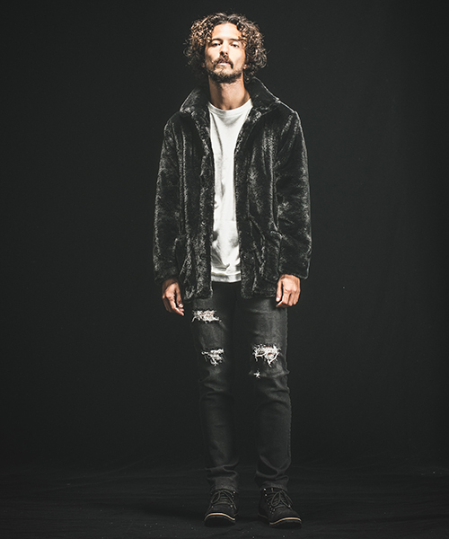 Jih Nunc（ジーヌンク）の「mj5893-フェイクファーブルゾン（ブルゾン・メンズ・ブラック/レオパード・S/M/L）」の4枚目の写真