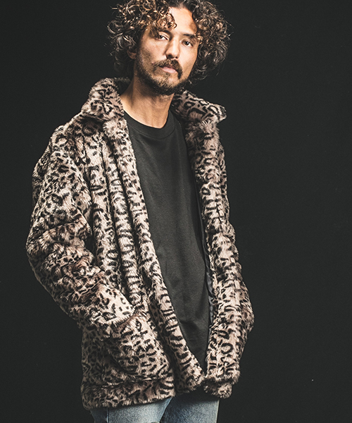 Jih Nunc（ジーヌンク）の「mj5893-フェイクファーブルゾン（ブルゾン・メンズ・ブラック/レオパード・S/M/L）」の6枚目の写真