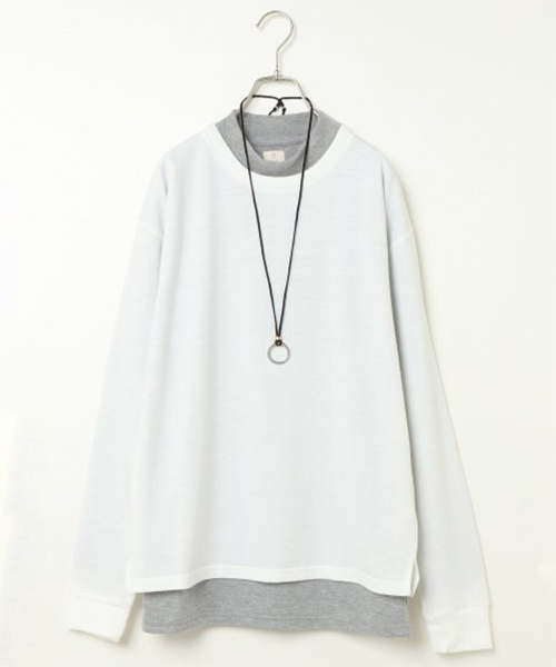 VENCEEXCHANGE（ヴァンスエクスチェンジ）の「アクセ付きミニ裏毛モックネックアンサンブル（Tシャツ/カットソー・メンズ・ホワイト/ブラック/その他21・M/L）」の2枚目の写真