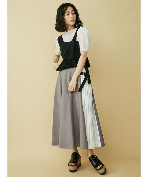 MURUA - アシメニットコンビブラウス MURUA 〇アシメニットコンビブラウス ブラック -ファッション