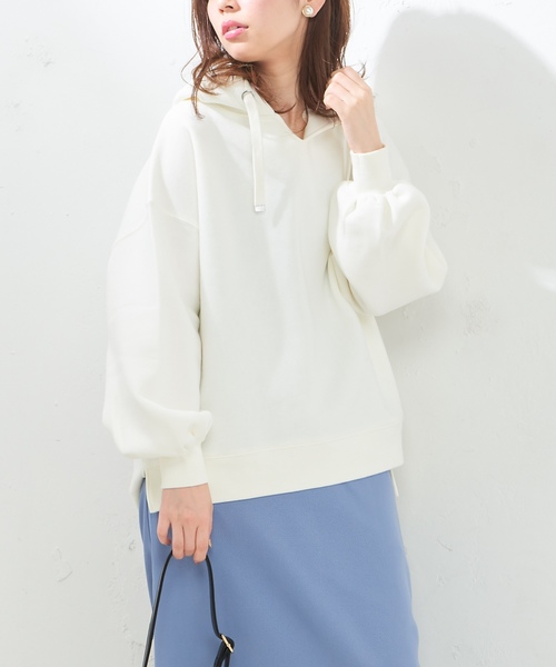 natural couture（ナチュラルクチュール）の「裏起毛キーネックパーカー（スウェット・レディース・オフホワイト/スミクロ/ベージュ/グリーン・FREE）」の21枚目の写真