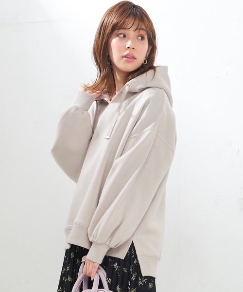 natural couture（ナチュラルクチュール）の「裏起毛キーネックパーカー（スウェット・レディース・オフホワイト/スミクロ/ベージュ/グリーン・FREE）」の7枚目の写真