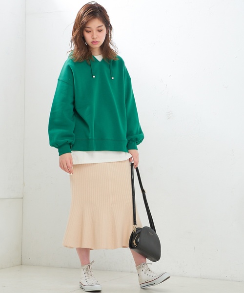 natural couture（ナチュラルクチュール）の「裏起毛キーネックパーカー（スウェット・レディース・オフホワイト/スミクロ/ベージュ/グリーン・FREE）」の10枚目の写真