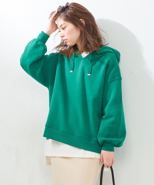 natural couture（ナチュラルクチュール）の「裏起毛キーネックパーカー（スウェット・レディース・オフホワイト/スミクロ/ベージュ/グリーン・FREE）」の22枚目の写真