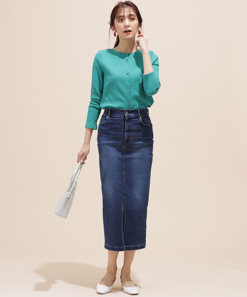 nano・universe(ナノユニバース)の「I-line slim fit denim skirt(デニムスカート)」|インディゴブルー