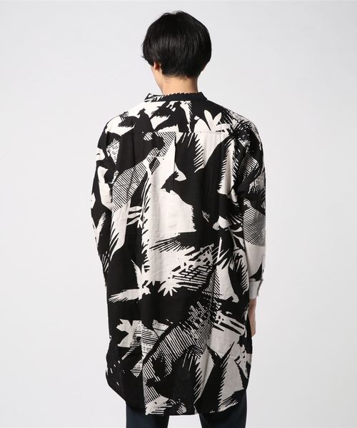 チャイハネ（チャイハネ）の「【チャイハネ】麻混バードプリントバンドカラーMEN'Sシャツ（シャツ/ブラウス・メンズ・ブラック/ブラウン/ブルー・FREE）」の6枚目の写真