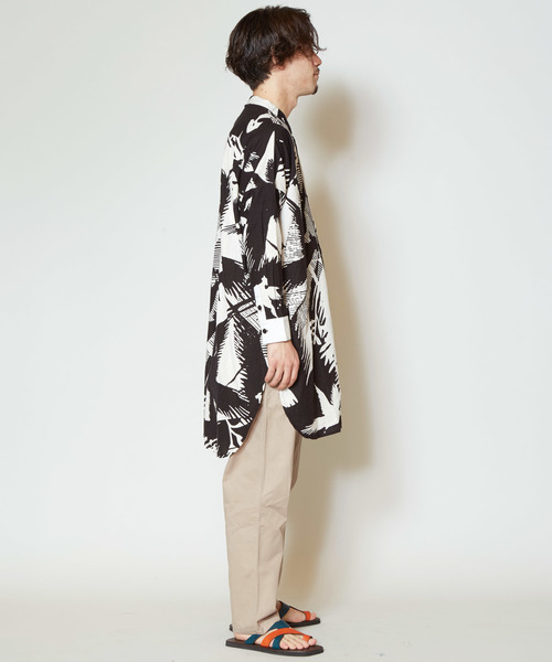 チャイハネ（チャイハネ）の「【チャイハネ】麻混バードプリントバンドカラーMEN'Sシャツ（シャツ/ブラウス・メンズ・ブラック/ブラウン/ブルー・FREE）」の8枚目の写真