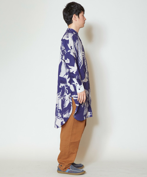 チャイハネ（チャイハネ）の「【チャイハネ】麻混バードプリントバンドカラーMEN'Sシャツ（シャツ/ブラウス・メンズ・ブラック/ブラウン/ブルー・FREE）」の14枚目の写真