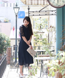 レースブラウス付きロングプリーツワンピース / 結婚式・成人式・謝恩会ワンピース・パーティードレス