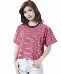 【OP】レディースボーダー半袖Tシャツ/ショート丈 ボーダー ヴィンテージ風
