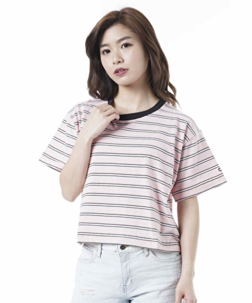 Ocean Pacific（オーシャンパシフィック）の「【OP】レディースボーダー半袖Tシャツ/ショート丈 ボーダー ヴィンテージ風（Tシャツ/カットソー・レディース・レッド/ブラック/ピンク/ホワイト・LARGE/MEDIUM）」の4枚目の写真