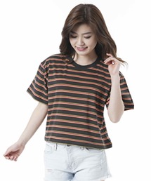 【OP】レディースボーダー半袖Tシャツ/ショート丈 ボーダー ヴィンテージ風