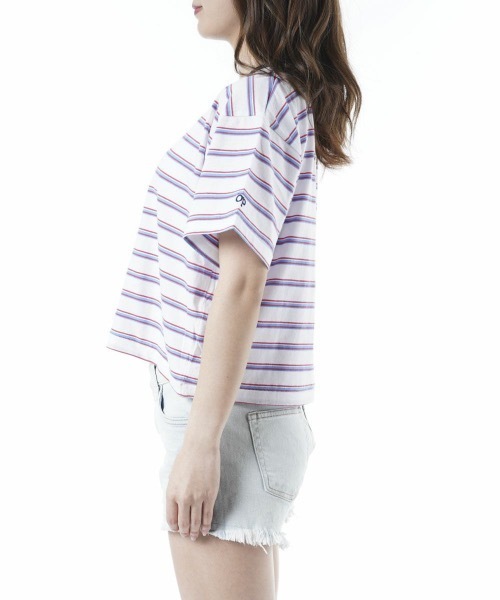 Ocean Pacific（オーシャンパシフィック）の「【OP】レディースボーダー半袖Tシャツ/ショート丈 ボーダー ヴィンテージ風（Tシャツ/カットソー・レディース・レッド/ブラック/ピンク/ホワイト・LARGE/MEDIUM）」の8枚目の写真