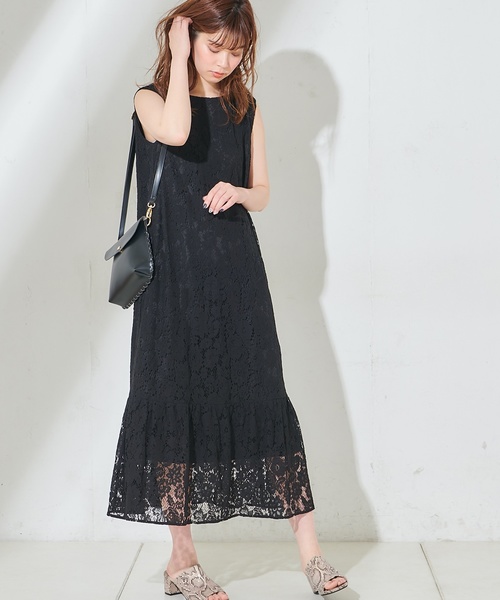 natural couture（ナチュラルクチュール）の「細ベルト付きレースロングワンピース（ワンピース・レディース・ブラック/ベージュ/イエロー・FREE）」の6枚目の写真