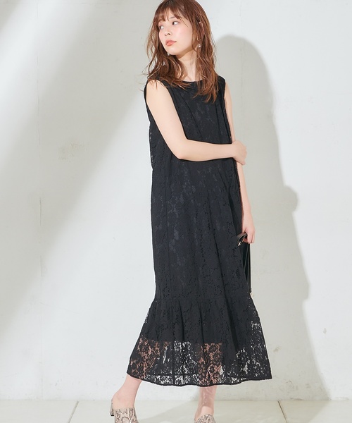 natural couture（ナチュラルクチュール）の「細ベルト付きレースロングワンピース（ワンピース・レディース・ブラック/ベージュ/イエロー・FREE）」の7枚目の写真
