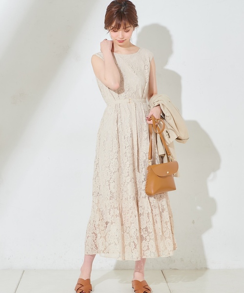 natural couture（ナチュラルクチュール）の「細ベルト付きレースロングワンピース（ワンピース・レディース・ブラック/ベージュ/イエロー・FREE）」の9枚目の写真