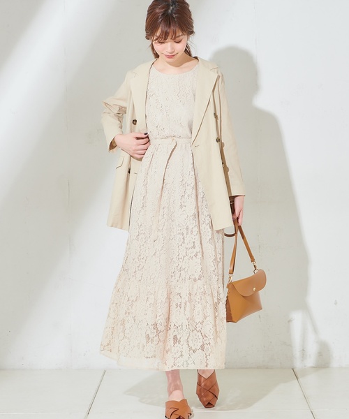 natural couture（ナチュラルクチュール）の「細ベルト付きレースロングワンピース（ワンピース・レディース・ブラック/ベージュ/イエロー・FREE）」の12枚目の写真