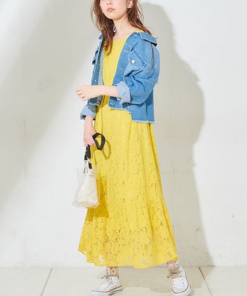 natural couture（ナチュラルクチュール）の「細ベルト付きレースロングワンピース（ワンピース・レディース・ブラック/ベージュ/イエロー・FREE）」の14枚目の写真