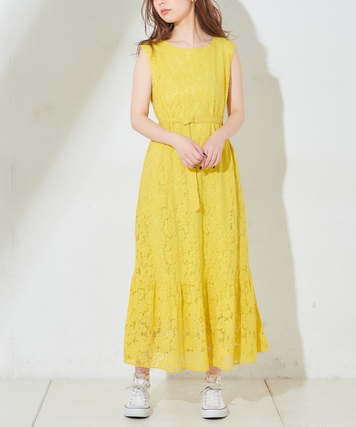 natural couture（ナチュラルクチュール）の「細ベルト付きレースロングワンピース（ワンピース・レディース・ブラック/ベージュ/イエロー・FREE）」の17枚目の写真