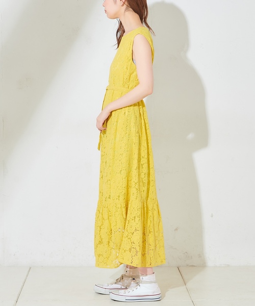 natural couture（ナチュラルクチュール）の「細ベルト付きレースロングワンピース（ワンピース・レディース・ブラック/ベージュ/イエロー・FREE）」の18枚目の写真