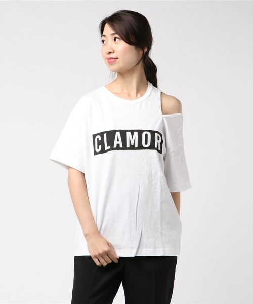 GGD（ジージーディー）の「Roger&Raw/アシメ肩開きロゴT（Tシャツ/カットソー・レディース・ホワイト/ブラック・M）」の5枚目の写真