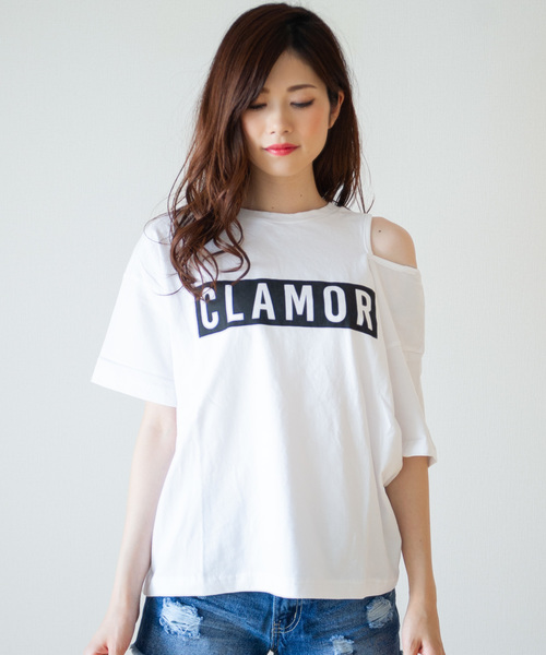 GGD（ジージーディー）の「Roger&Raw/アシメ肩開きロゴT（Tシャツ/カットソー・レディース・ホワイト/ブラック・M）」の7枚目の写真