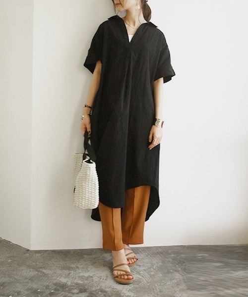 and it_（アンドイット）の「スキッパー＆ベーシックロングシャツワンピース（シャツワンピース・レディース・グレー系3/ブラック系3/ホワイト系3/カーキ系3/ホワイト系4/ブラック系4/グレー系4/カーキ系4/ホワイト系1/ホワイト系2/カーキ系2/カーキ系1/グレー系2/グレー系1/ブラック系2/ブラック系1・M/L/M-Long/L-Long）」の7枚目の写真